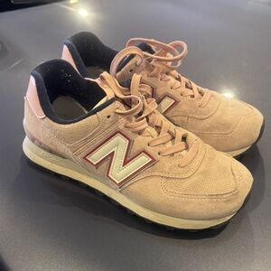 New Balance Tan/Pink Suede Lace-Up Sneakers